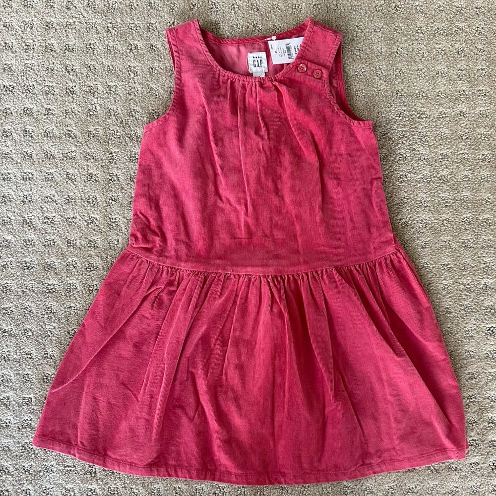 NWT Baby Gap Dark Coral Sleeveless Corduroy Dress, Size 4